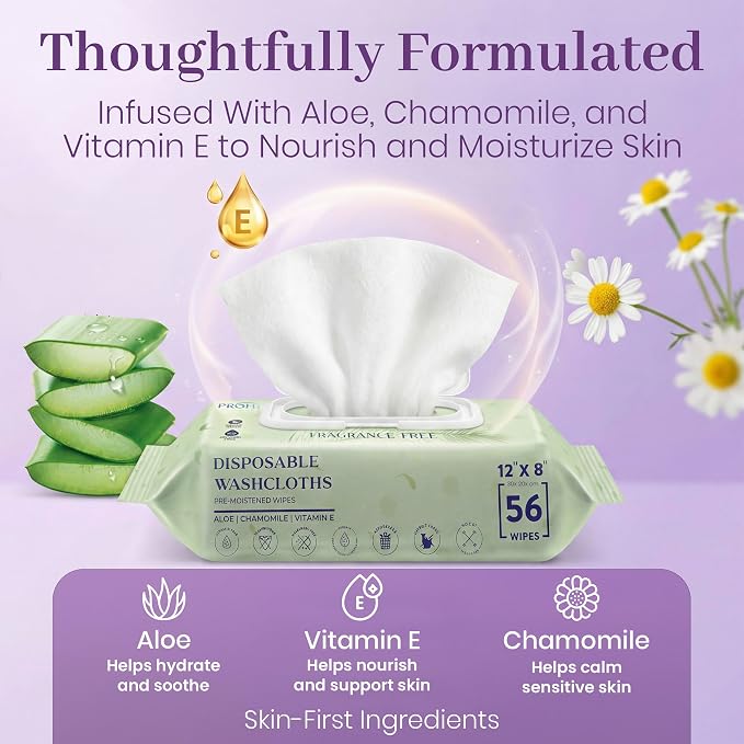 XL Adult Wipes for Elderly - 224 Count Body Wipes for Adults Bathing No Rinse, 12" x 8" Disposable Incontinence Washcloths, Fragrance Free, Sensitive Skin, Aloe & Vitamin E, Hypoallergenic ProHeal