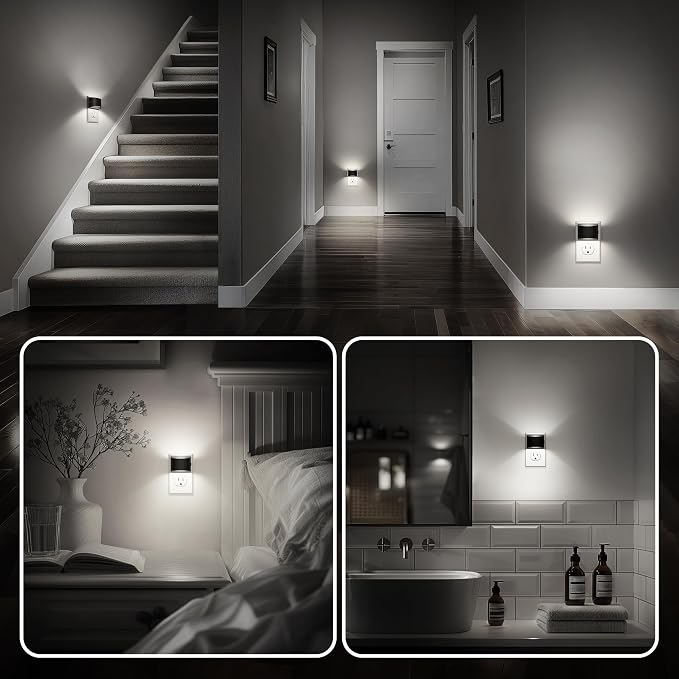 Night Light, Night Lights Plug into Wall, Adjustable, 5000K | 3 Level Brightness Adjustable Night Light, Dusk to Dawn Sensor, Nightlights for Adults, Bedroom, Bathroom, Hallway, 2 packs