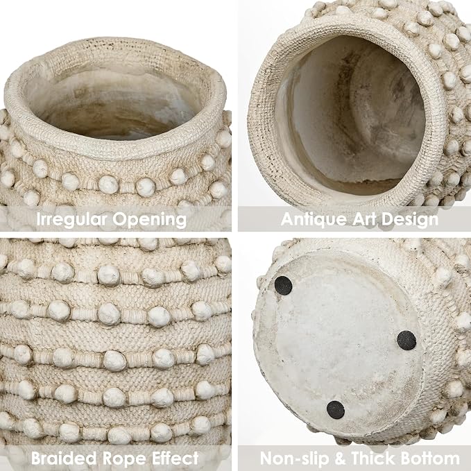 Rustic Farmhouse Vase, Boho Beige Vase for Pampas Grass Large Textured Knotted Vases for Flowers Decorative Cement Floral Vases for Home Decor, Living Room, Dining Table
