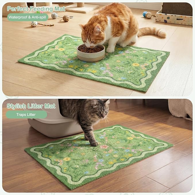 Glittme Cat Litter Mat, 33"x22" Non-Slip Washable Trapping Mat for Cats | Litter Trapping Mat With Thick PVC Coil To Catch Scatter, Soft On Paws And Waterproof Bottom To Protect Floors