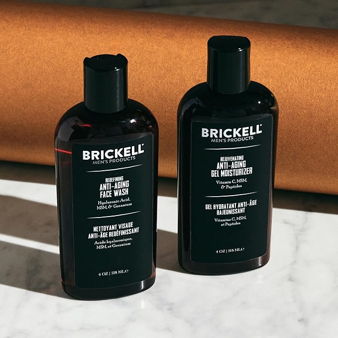 Brickell Men's Products Enhancing Gel Anti-Aging Routine, Gel Facial Cleanser and Face Moisturizer, Men's Skin Care Gift Set