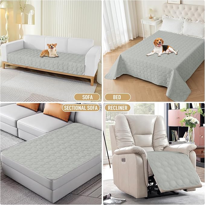 ZNSAYOTX Ultimate Cozy Blankets (52"x82") 100% Waterproof Bed Mat Blanket for Dog Pets, Couch Sofa Protector with Non-Slip Back Washable Durable, Pee Scratch Proof Easy to Clean (Light Grey)