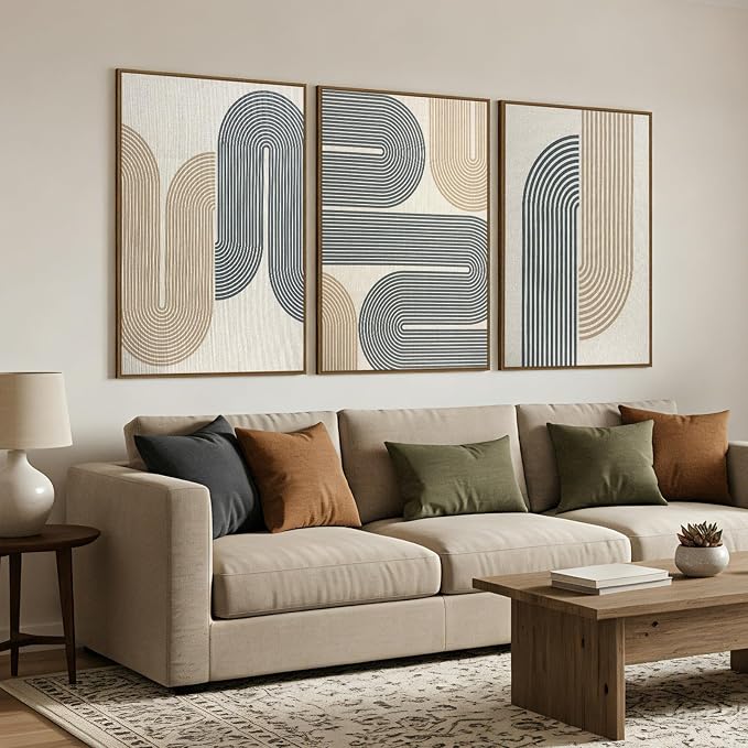 SAFERRYHOME Boho Abstract Textured Wall Art, 3D Neutral Fabric, 24"x36"x3 | Large Framed Prints Wall Decor, Modern Minimalist Earth Tone Artwork, Black Brown Linen Painting for Home, Office,Living Room