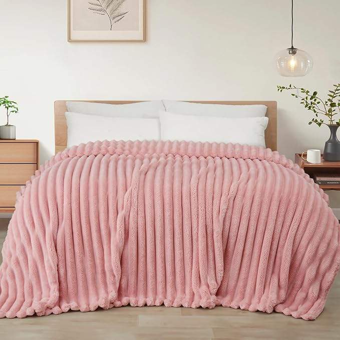 Exclusivo Mezcla Striped Twin Size Fleece Blanket for Bed, Couch, 60"x80" | Soft Breathable Cozy Bed Blankets, Lightweight Plush Fluffy Fuzzy Jacquard Decorative Blankets