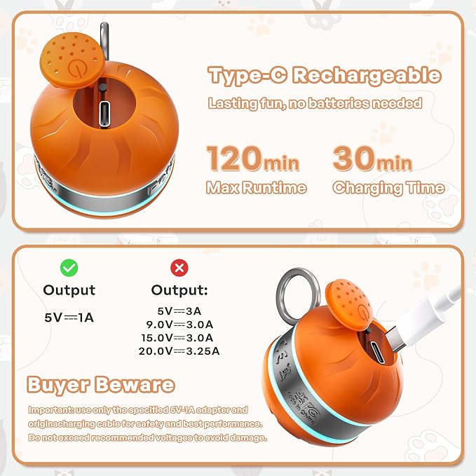Automatic Cat Ball Toy,Self-Moving Interactive Cat Toy with Bird Chirping Sounds,3 Play Modes,USB-C Rechargeable – Electronic Cat Toys for Indoor Cats & Essential Pet Cat Supplies