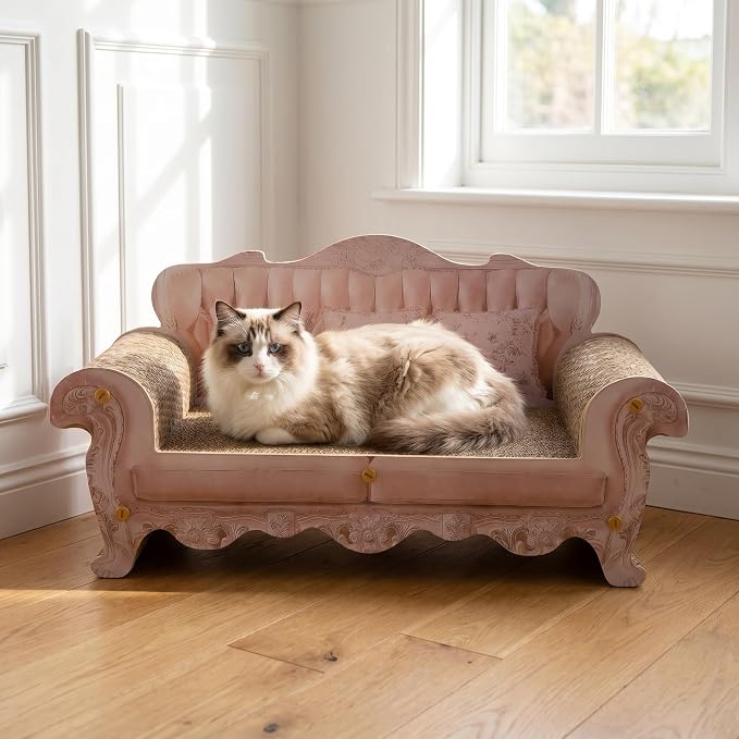 Cat Scratcher Bed Sofa,Extra Large 24 Inch Kitty Couch, Modern Large Kitten Lounger for Indoor Cats,Unique Cute Corrugated Cardboard Cat Sofa Scratcher
