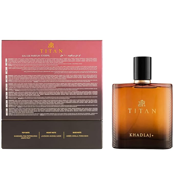 Khadlaj Titan – Citrus, Spicy, Aromatic, Amber – Eau de Parfum Spray Long-Lasting Fragrance for Men, 3.4 Ounce / 100 ml