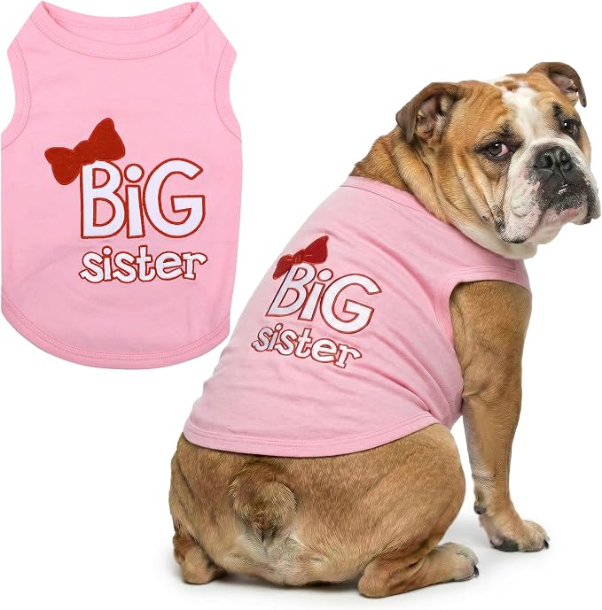 Parisian Pet Dog Shirt – 100% Cotton Shirts for Large Dogs – Pink Sleeveless Pet Clothes – Lightweight and Breathable Dog Apparel – Girl Big Sister Dogs Clothes - Stretchy Pet T Shirts
