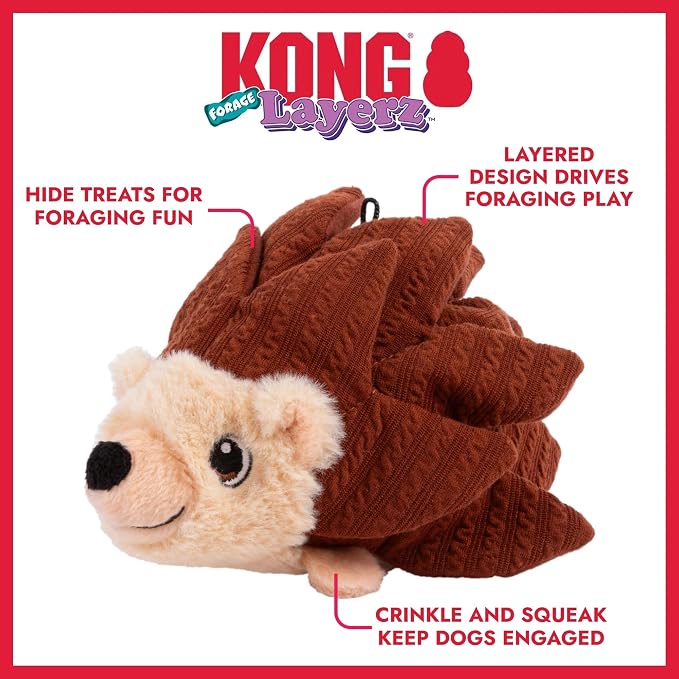 KONG Layerz Forage - Crackle Material with Plush Pockets for Treat Dispensing - Dog Toy (Hedgehog)