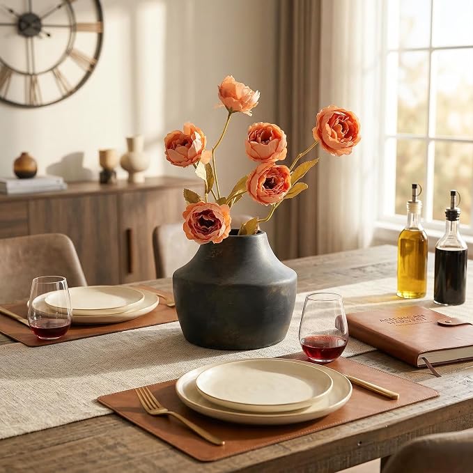 Ceramic Flower Vase, 5.3 Inch Rustic Vase for Flowers, Small Terracotta Pottery Vase for Home Decor, Farmhouse Decorative Vase for Living Room Kitchen Table Shelf Bedroom Decor