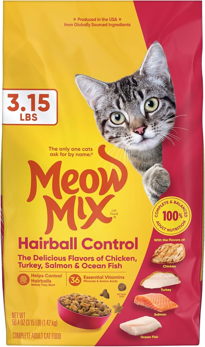 Meow Mix Hairball Control Dry Cat Food, 3.15 Pound Bag (Case of 4)