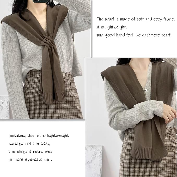 huablo Women's Fashion Knitted Shawl - Khaki Sweater Shawl for Air-Conditioned Rooms
