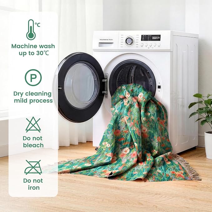 MSGKV Boho Throw Blanket 60"x80" 100% Cotton Floral Blanket for Couch Sofa | 100% Cotton Throw, Floral Pattern, Muslin Blanket, Summer Breathable, Farmhouse Home Decor, All Seasons, Machine Washable