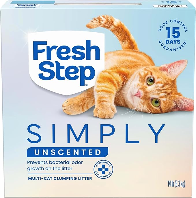 Fresh Step Simply Unscented Multi Cat Clumping Cat Litter, Low Dust, Odor Control with Activated Charcoal Tech, Compatible in Automatic Litter Boxes, 14 lb.