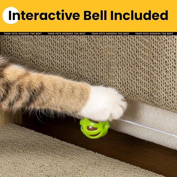 Conlun Cardboard L Shape Cat Scratcher 22"(2 Pack) | Vertical Wall-Leaning Scratching Board & Cosy Lounge Bed, Sofa Protector with Bell Toy,Wood Grain，Medium