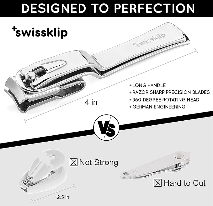 Swissker by Swissklip Nail Clippers for Men & Women I Finger Nail Clippers for Adult with 360 Degree Rotating Head I Fingernail Clippers for Women I Surgical-Grade Stainless Steel Material (2 Pack)