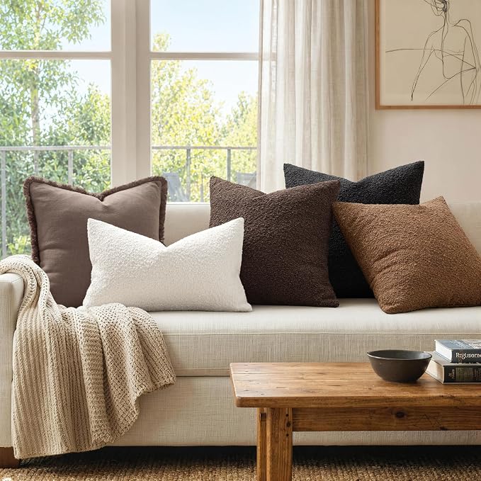 MIULEE Textured Boucle Lumbar Pillow Cover for Bed 12x20 White | Pack of 1 Textured Neutral Couch Throw Pillow Cover, Accent Solid Pillowcase, Sofa Living Room Home Decor