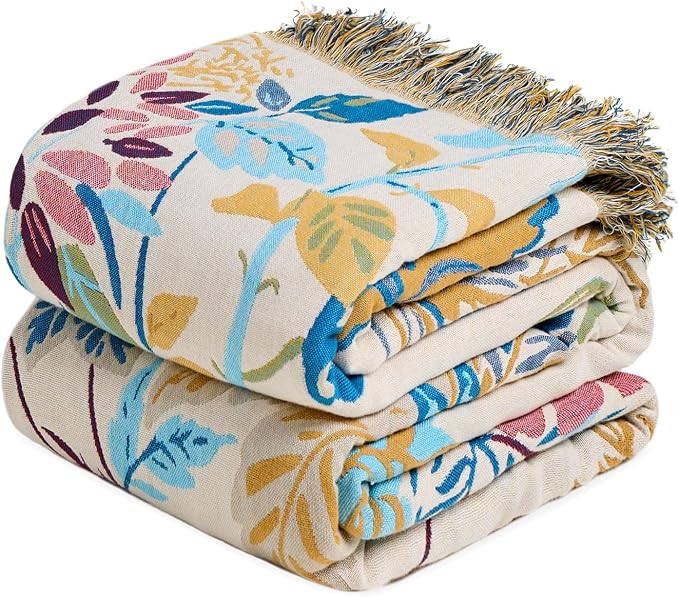 MSGKV Boho Throw Blanket 50"x60" 100% Cotton Throw for Couch Sofa Bed | 100% Cotton Throw, Reversible Woven, Breathable Lightweight, Couch Sofa Bed Decor, Decorative Accent, Machine Washable