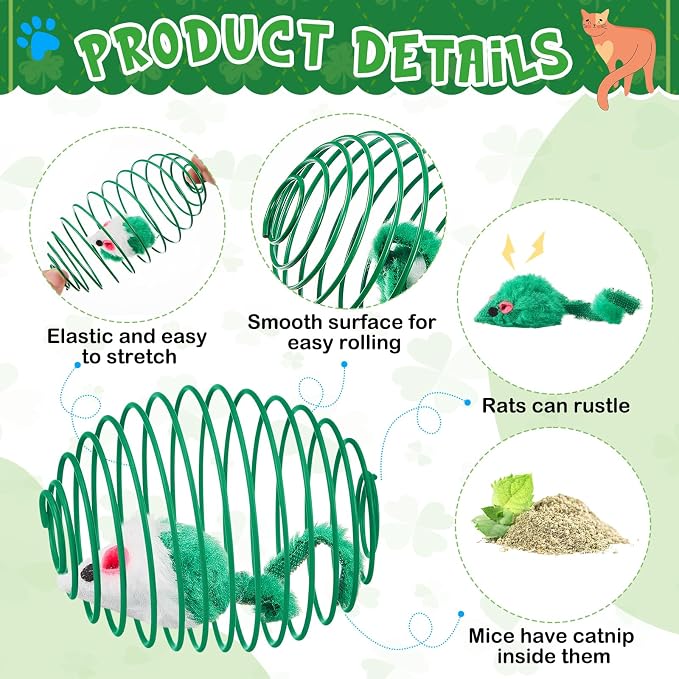 Jecery 5 Pcs Cat Toys Spring,Mouse,Green