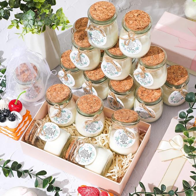 Threlaco 20 Pcs Leaf Baby Shower Favors Party Candle Lavender Scented Glass Mason Jar Wax Candle Bulk for Guests Girl Boy Gender Reveal Party Gifts(Green)