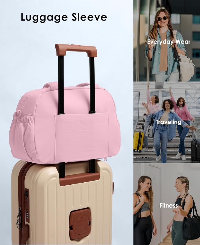 Gym Bag for Women, Travel Duffle Bags with Wet Pocket, Lightweight Carry on Bag Overnight Weekender Duffel Bag, Water Resistant (Bright Pink)