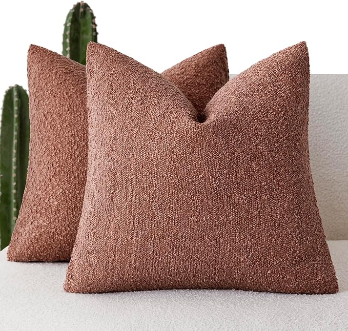 Foindtower Pack of 2, Decorative Textured Boucle Throw Pillow Covers Accent Solid Pillow Cases Soft Cozy Couch Cushion Case for Chair Sofa Bedroom Living Room Home Decor 16x16 Inch Orange Rust Red