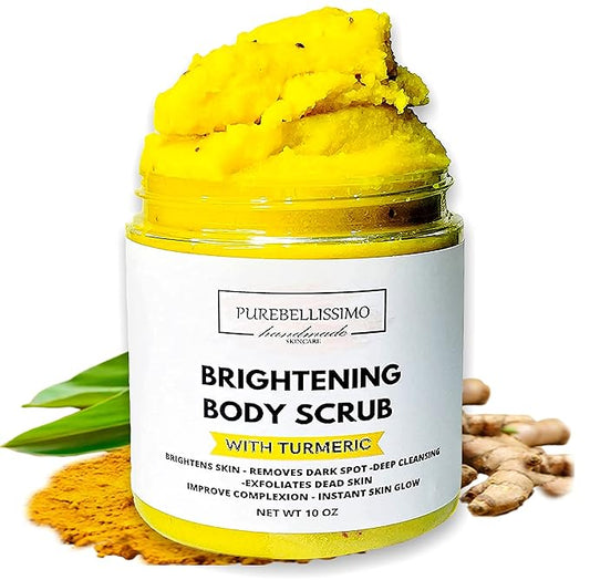 Turmeric Body Scrub for Smooth, Radiant-Looking Skin – Natural Exfoliating Sugar Scrub with Turmeric – Gentle Body Care for Dull, Uneven-Looking Skin – 10 oz – PureBellissimo