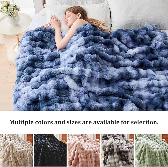 Faux Fur Throw Blanket for Couch, 1000 GSM Cozy Fuzzy Fluffy Soft Plush Thick Bubble Sherpa Blanket for Sofa Bedroom Living Room, Mothers Day Birthday Gifts for Women Home Decor