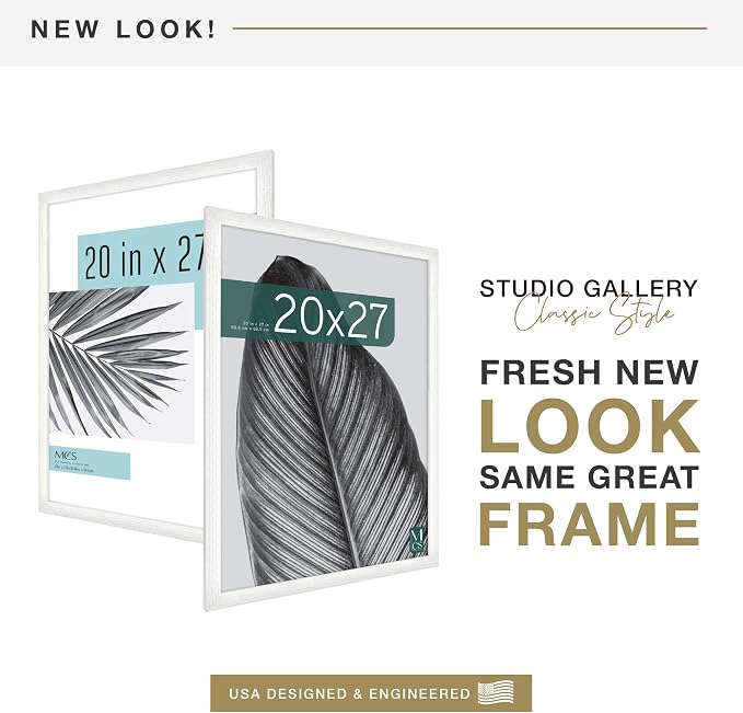 MCS Studio Gallery 20x27 Poster Frame White Woodgrain Engineered Wood, Vertical & Horizontal Wall Hanging Large Picture Frame for Photos, Posters & Art Prints (1-Pack)
