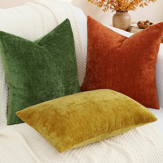 decorUhome Soft Chenille Rust Throw Pillow Covers 22X22 Set of 2 | Decorative Fall Couch Pillow Covers Solid Dyed Accent Modern Euro Sham Farmhouse Neutral Square Pillow Cases for Sofa