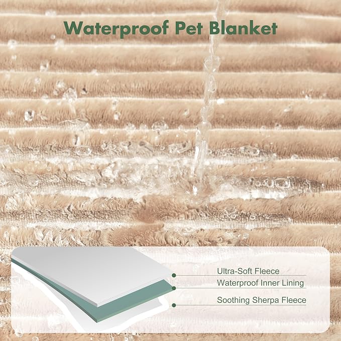 Waterproof Twin Blanket for Bed - Washable Large Dog Blankets for Bed Protector, Thick Cozy Fleece Calming Pet Blankets for Indoors & Outdoors, Linen, 60"x80"