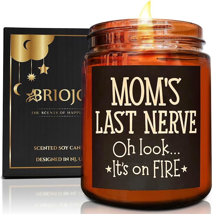 Funny Gift for Mom - Mom's Last Nerve Candle - Best Mom Gifts for Birthday Mothers Day - Relaxing Calming Stress Relief Gifts for Women Wife - Lavender Vanilla Scented Soy Jar Candle for Home