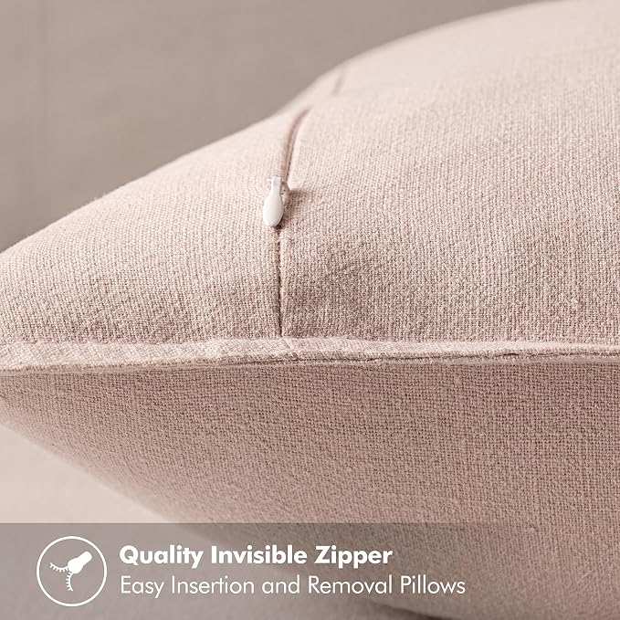 MIULEE Decorative Linen Euro Sham Pillow Covers 24x24 Light Pink | Boho Farmhouse Neutral Couch Throw Pillows for Bed, Pack of 2 Accent Modern Pillowcases, Sofa Livingroom Home Decor