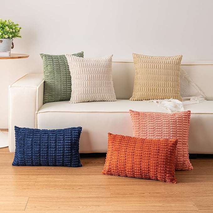 Aegero Pack of 2 Corduroy Decorative Throw Pillow Covers 16x16 Inch, Coffee | Fall Soft Striped Pillow Covers Modern Farmhouse Home Decor Christmas Throw Pillow Covers for Sofa Living Room Couch Bed