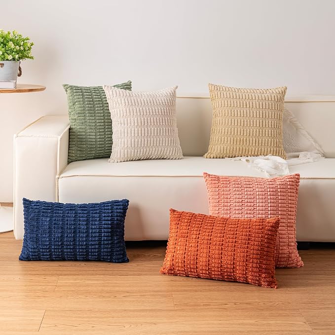 Pack of 2 Corduroy Decorative Throw Pillow Covers 20x20 Inch, Dark Grey | Fall Soft Striped Pillow Covers Modern Farmhouse Home Decor Christmas Throw Pillow Covers for Sofa Living Room Couch Bed
