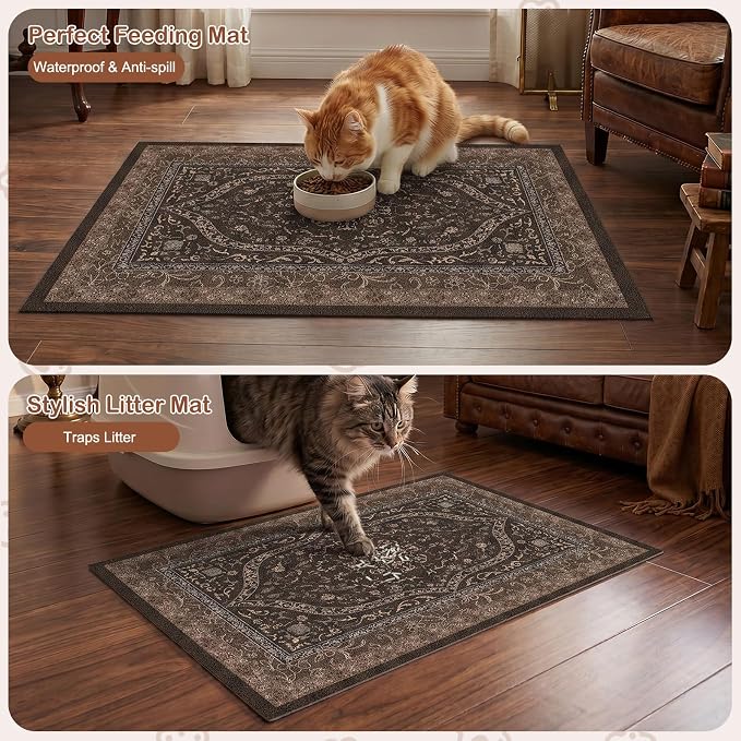 Glittme Cat Litter Mat, 24"x15" Non-Slip Washable Trapping Mat for Cats | Litter Trapping Mat With Thick PVC Coil To Catch Scatter, Soft On Paws And Waterproof Bottom To Protect Floors