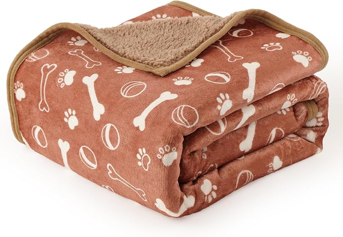 Washable Waterproof Dog Blankets for Large Dogs 50"x60" | Soft Fluffy Pet Blanket for Couch Sofa Car Crate, Bed Furniture Protector, Reversible Sherpa Fleece Dog Blanket, Light Brown