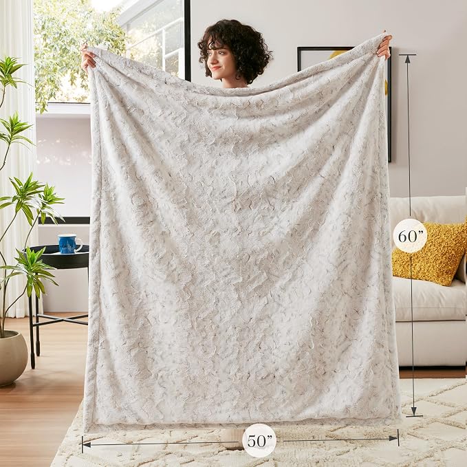Madison Park Zuri Faux Fur Reversible Throw Blanket, 50 x 60, Snow Leopard | Soft Plush, Luxury, Animal Stripes, Mink Reverse, Modern, All Season, for Bed Sofa Couch, OEKO-TEX Certified
