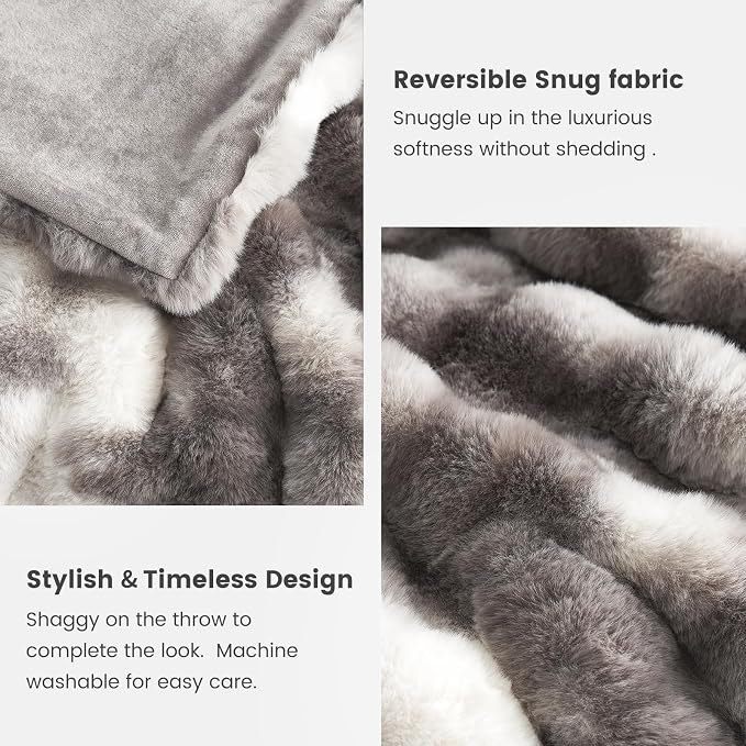 Cozy Bliss Faux Fur Throw Blanket for Bed King Size, Fuzzy Soft Plush Thick Bubble Blanket for Sofa Bedroom Living Room, 90 * 90 Inches Tie Dye Taupe