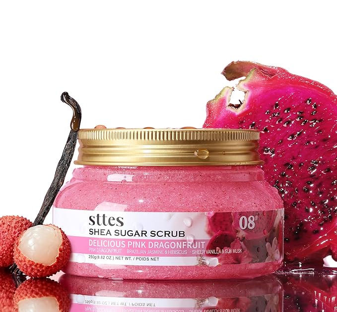 Sttes Smell Rio Shea Sugar Body Scrub 08 (Delicious Pink Dragonfruit) – Tropical Fruit Scent Shower Treatment 250g