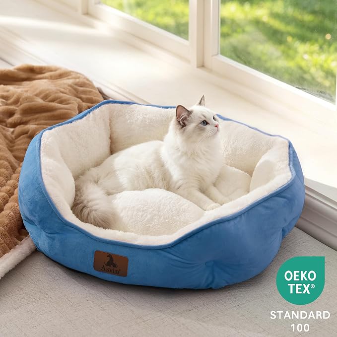 Small Dog Bed for Small Dogs, Cat Beds for Indoor Cats, Pet Bed for Puppy and Kitty, Extra Soft & Machine Washable with Anti-Slip & Water-Resistant Oxford Bottom, Light Blue, 20 inches