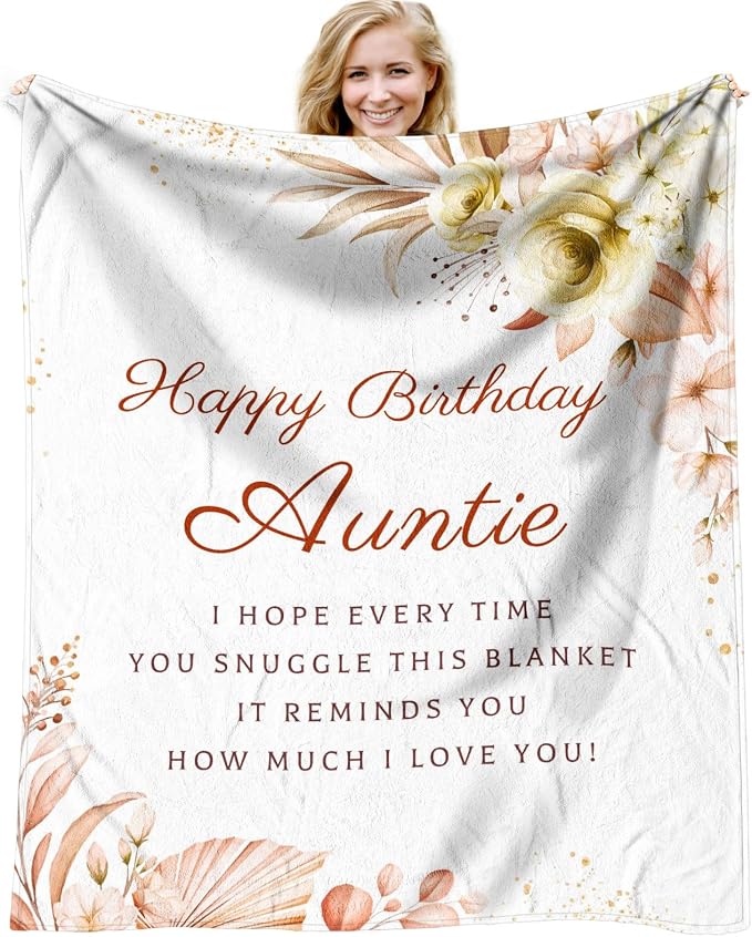 Aunt Birthday Gift Throw Blankets 60 x 50 Inch, Birthday Gift for Auntie from Niece, Happy Birthday Auntie Gifts, Birthday Gifts for Aunt from Nephew, Auntie Birthday Gifts