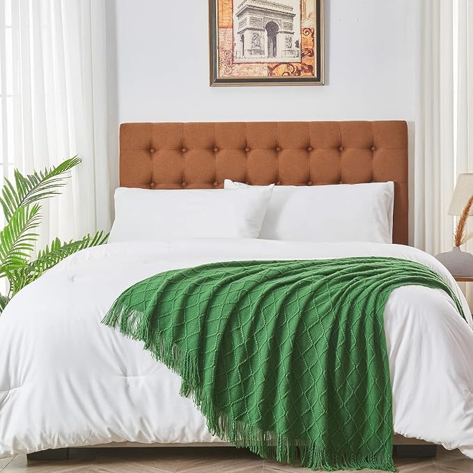inhand Green Knitted Throw Blanket for Couch and Bed, 60"x80" | Throws for Her or Him, Soft Farmhouse Woven Blanket, Tassel, Lightweight Decorative, Cozy Knit, Warm Living Room Home Decor