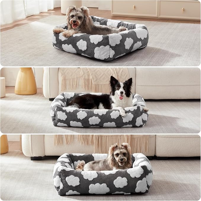 JOEJOY XL Dog Beds Large Sized Dog, Rectangle Washable Orthopedic Pet Bed with Removable Zipper Cover, Cute Soft Calming Puppy Pet Bed with Jacquard Shaggy Plush & Non Skid Bottom