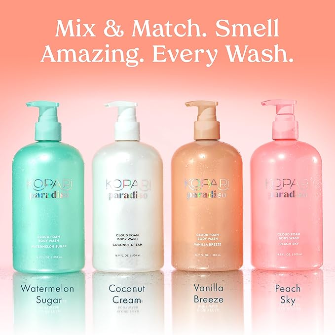 Kopari Paradiso Cloud Foam Body Wash – Peach Sky | Hydrating Foaming Body Wash with Hyaluronic Acid & Vitamin E | Gentle Cleanse, Juicy Scent
