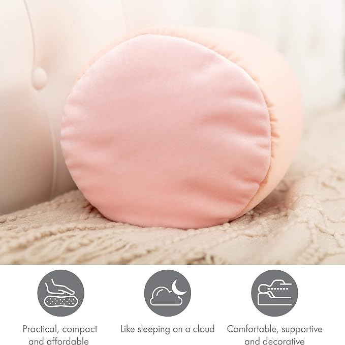Microbead Bolster Neck Roll Pillow, Gently On Body, Head, Neck & Shoulders No Pain Rest, Relax Sleep - Silky Feel Prevent Wrinkles & Hair Breakage - Lightweight Cylinder Tube, 14" x 8", Cream Peach