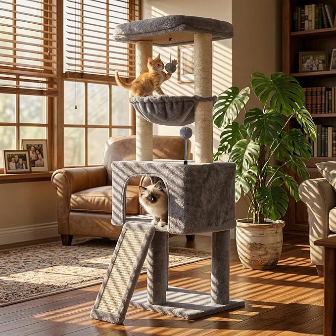 Fashion Design 43.3" Cat Trees with Cat Houses,Grey