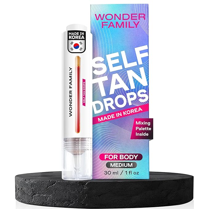 Self Tanning Drops Kit with Mixing Palette – Made in Korea with Natural Ingredients, Aloe Leaf Juice & Hyaluronic Complex Face & Body Non-Toxic, Fragrance-Free, Sunless Bronzing Glow (pink)