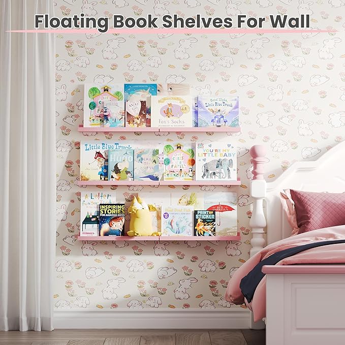 upsimples Floating Shelves for Wall Decor and Storage, Pink, 6Pcs 15.7'' | Wall Mounted Wood Shelves for Living Room, Bedroom, Bathroom, Kitchen, Office, Laundry Room Display and Organize