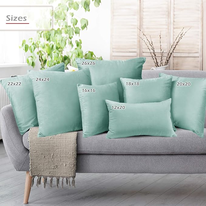 Nestl Throw Pillow Inserts Pack of 2 with Velvet Soft Solid Decorative Square Throw Pillow Covers Set for Sofa Couch Car Bedroom, 12X20 Throw Pillows Inserts with 12x18 Washable Cushion Covers, Mint